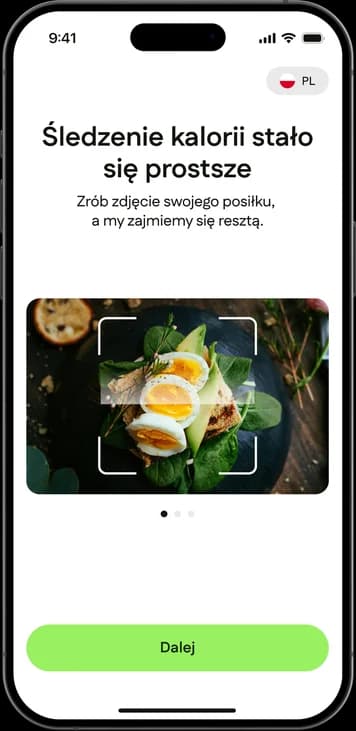 Slim AI welcome screen with a photo of a meal