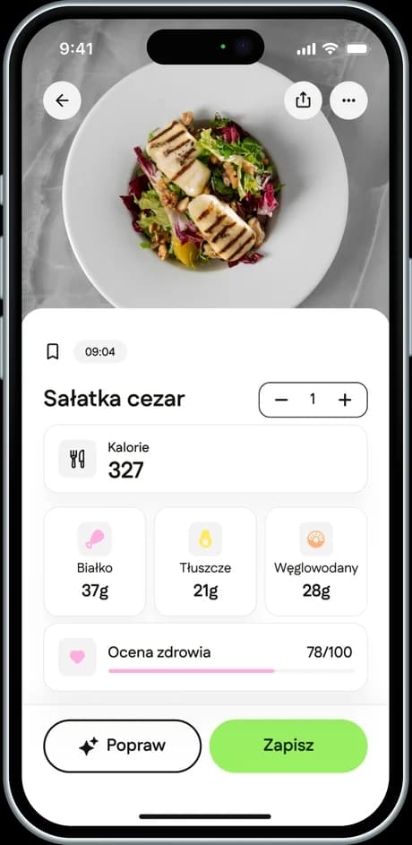 Photo analysis in Slim AI: dish name, calories, macronutrients and a health score